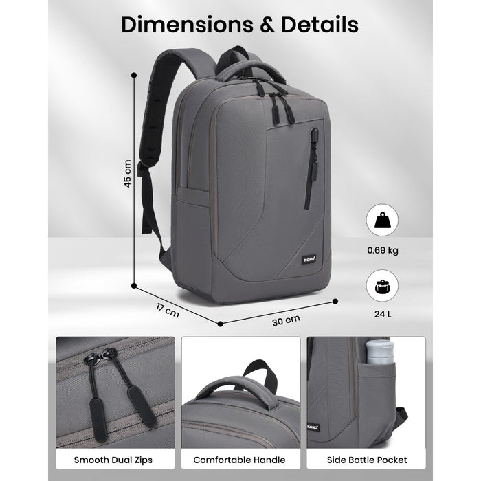BPK2519 - Kono Laptop Backpack with 15.6" Laptop Compartment, Stylish Commuter Bag with Reflective Straps - Grey