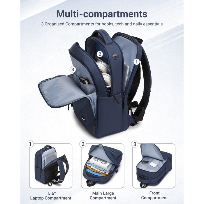 BPK2519 - Kono Laptop Backpack with 15.6" Laptop Compartment, Stylish Commuter Bag with Reflective Straps - Navy
