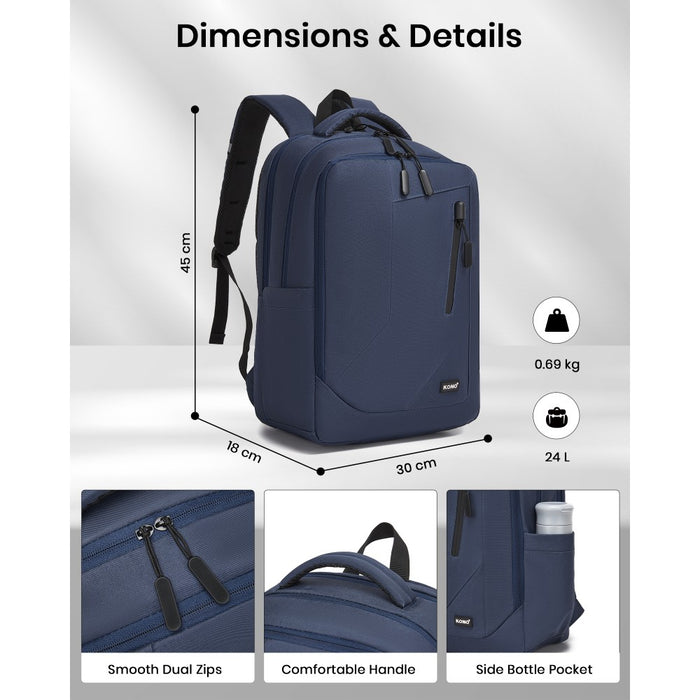 BPK2519 - Kono Laptop Backpack with 15.6" Laptop Compartment, Stylish Commuter Bag with Reflective Straps - Navy