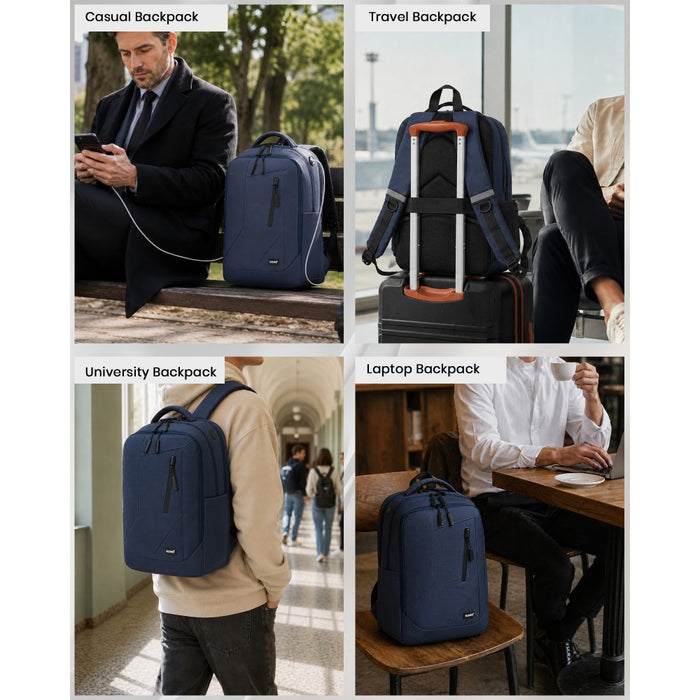 BPK2519 - Kono Laptop Backpack with 15.6" Laptop Compartment, Stylish Commuter Bag with Reflective Straps - Navy
