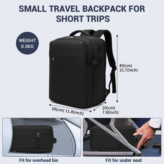 BPK2524 - Kono Spacious and Organised Personal-Item Backpack (40×30×20) with 15.6" Laptop Sleeve, Clamshell Main - Black