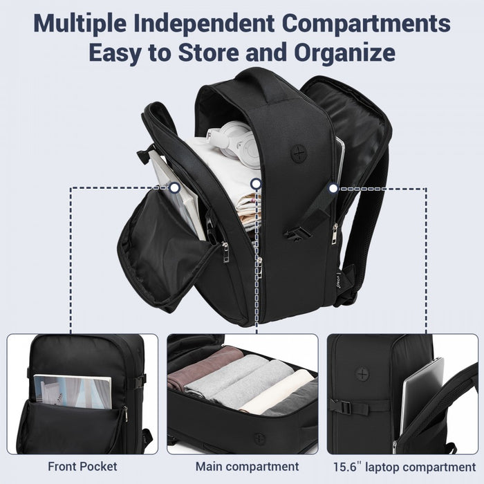 BPK2524 - Kono Spacious and Organised Personal-Item Backpack (40×30×20) with 15.6" Laptop Sleeve, Clamshell Main - Black