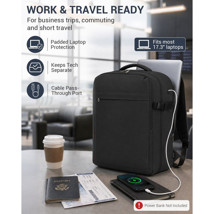 BPK2524L- Kono 32L Upgraded Large Cabin Backpack, 17.3 Inch Laptop Rucksack with Breathable Pressure-Relief Straps & Luggage Trolley Strap for Business Travel - Black