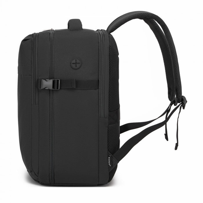 BPK2524L- Kono 32L Upgraded Large Cabin Backpack, 17.3 Inch Laptop Rucksack with Breathable Pressure-Relief Straps & Luggage Trolley Strap for Business Travel - Black