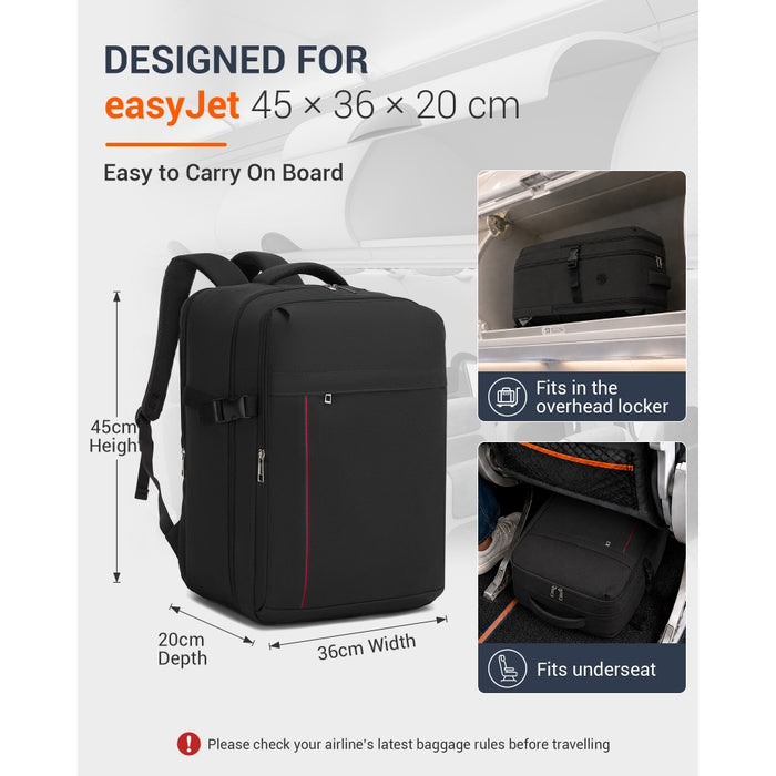 BPK2524L- Kono 32L Upgraded Large Cabin Backpack, 17.3 Inch Laptop Rucksack with Breathable Pressure-Relief Straps & Luggage Trolley Strap for Business Travel - Black