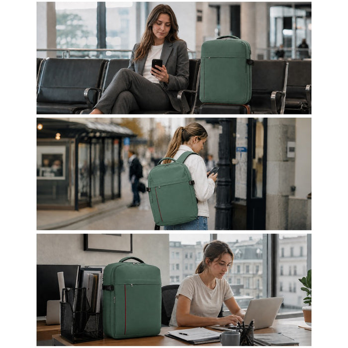 BPK2524L- Kono 32L Upgraded Large Cabin Backpack, 17.3 Inch Laptop Rucksack with Breathable Pressure-Relief Straps & Luggage Trolley Strap for Business Travel - Green