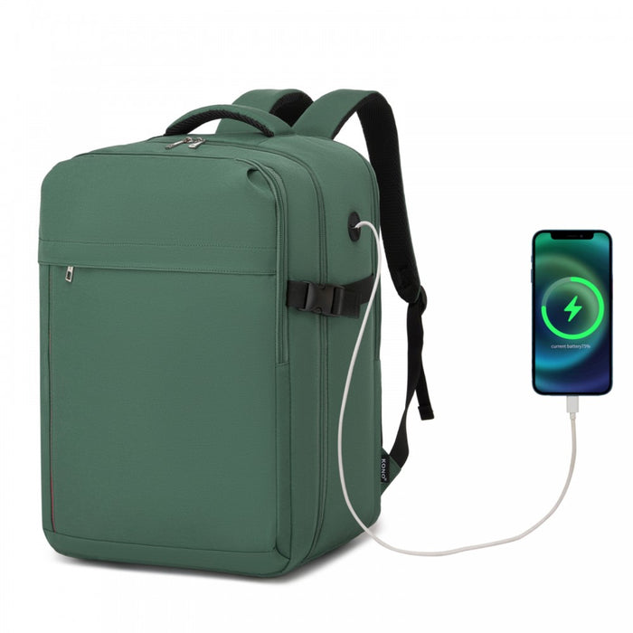 BPK2524L- Kono 32L Upgraded Large Cabin Backpack, 17.3 Inch Laptop Rucksack with Breathable Pressure-Relief Straps & Luggage Trolley Strap for Business Travel - Green