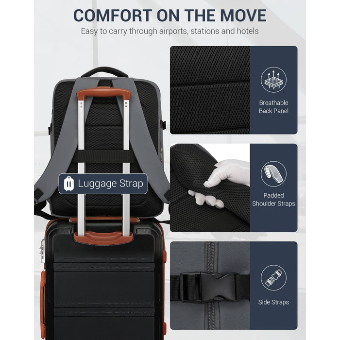 BPK2524L- Kono 32L Upgraded Large Cabin Backpack, 17.3 Inch Laptop Rucksack with Breathable Pressure-Relief Straps & Luggage Trolley Strap for Business Travel - Grey
