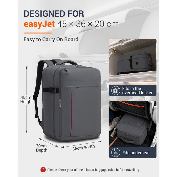 BPK2524L- Kono 32L Upgraded Large Cabin Backpack, 17.3 Inch Laptop Rucksack with Breathable Pressure-Relief Straps & Luggage Trolley Strap for Business Travel - Grey