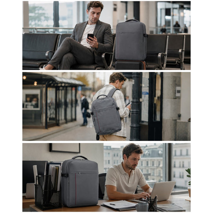BPK2524L- Kono 32L Upgraded Large Cabin Backpack, 17.3 Inch Laptop Rucksack with Breathable Pressure-Relief Straps & Luggage Trolley Strap for Business Travel - Grey