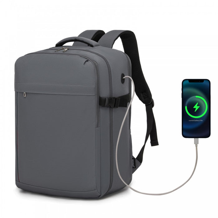 BPK2524L- Kono 32L Upgraded Large Cabin Backpack, 17.3 Inch Laptop Rucksack with Breathable Pressure-Relief Straps & Luggage Trolley Strap for Business Travel - Grey