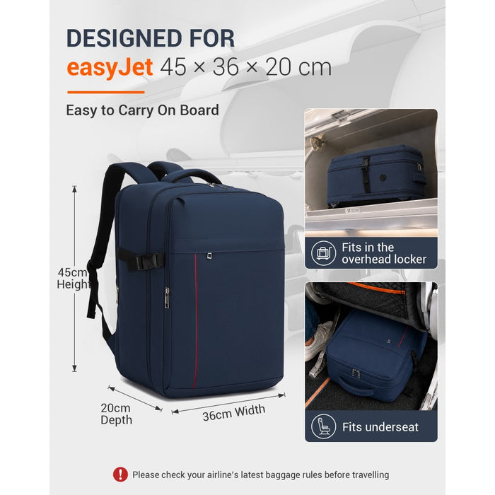 BPK2524L- Kono 32L Upgraded Large Cabin Backpack, 17.3 Inch Laptop Rucksack with Breathable Pressure-Relief Straps & Luggage Trolley Strap for Business Travel - Navy