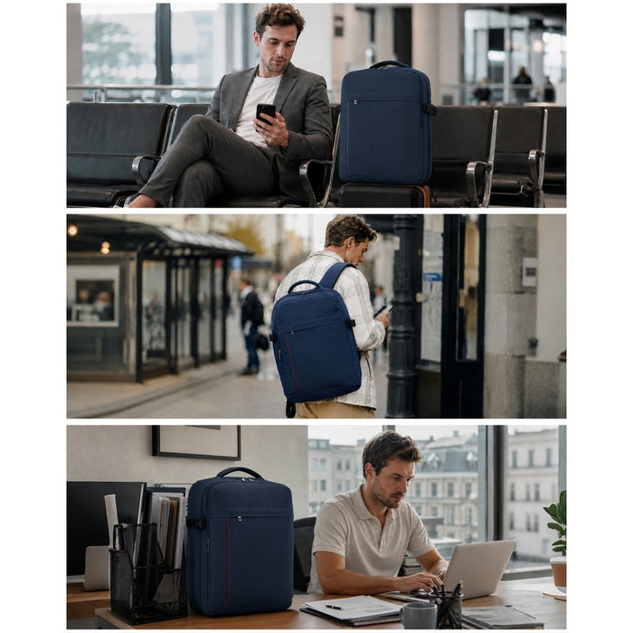 BPK2524L- Kono 32L Upgraded Large Cabin Backpack, 17.3 Inch Laptop Rucksack with Breathable Pressure-Relief Straps & Luggage Trolley Strap for Business Travel - Navy