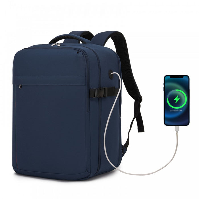 BPK2524L- Kono 32L Upgraded Large Cabin Backpack, 17.3 Inch Laptop Rucksack with Breathable Pressure-Relief Straps & Luggage Trolley Strap for Business Travel - Navy