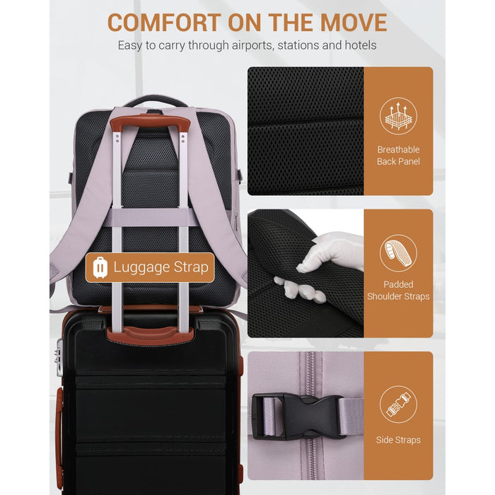 BPK2524L- Kono 32L Upgraded Large Cabin Backpack, 17.3 Inch Laptop Rucksack with Breathable Pressure-Relief Straps & Luggage Trolley Strap for Business Travel - Purple
