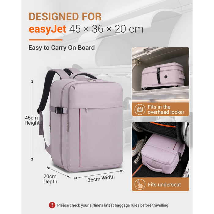 BPK2524L- Kono 32L Upgraded Large Cabin Backpack, 17.3 Inch Laptop Rucksack with Breathable Pressure-Relief Straps & Luggage Trolley Strap for Business Travel - Purple