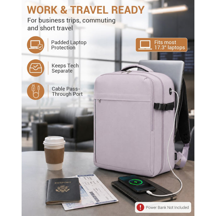 BPK2524L- Kono 32L Upgraded Large Cabin Backpack, 17.3 Inch Laptop Rucksack with Breathable Pressure-Relief Straps & Luggage Trolley Strap for Business Travel - Purple