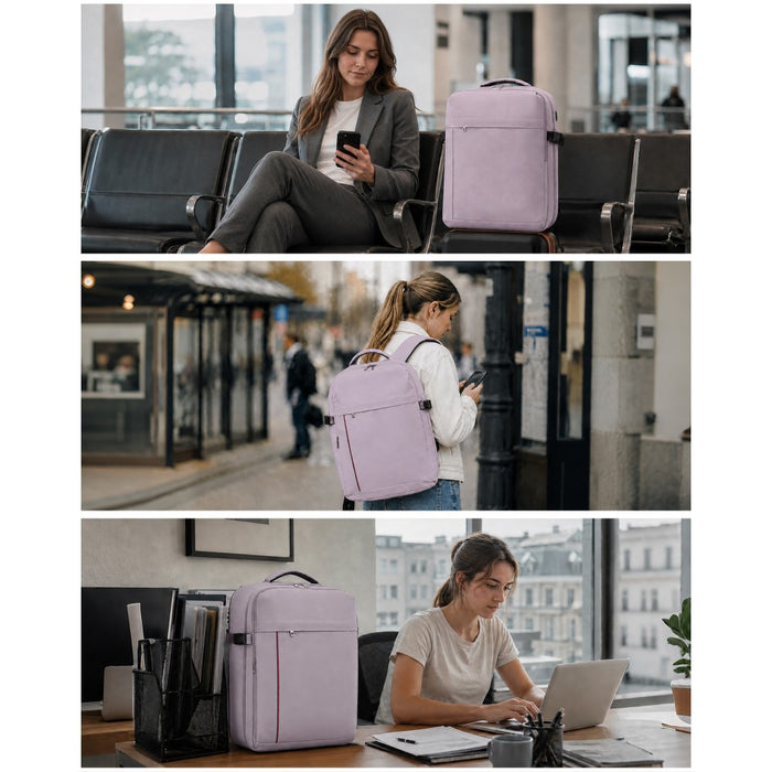 BPK2524L- Kono 32L Upgraded Large Cabin Backpack, 17.3 Inch Laptop Rucksack with Breathable Pressure-Relief Straps & Luggage Trolley Strap for Business Travel - Purple