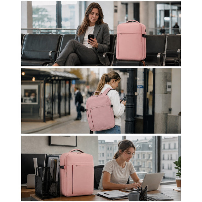 BPK2524L- Kono 32L Upgraded Large Cabin Backpack, 17.3 Inch Laptop Rucksack with Breathable Pressure-Relief Straps & Luggage Trolley Strap for Business Travel - Pink