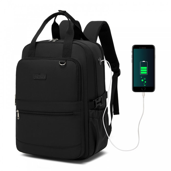 BPK2527 - Kono Functional Water-Resistant Laptop Backpack, Trendy Design with Padded Sleeve and Multiple Practical Compartments - Black