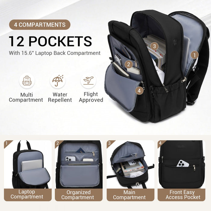 BPK2527 - Kono Functional Water-Resistant Laptop Backpack, Trendy Design with Padded Sleeve and Multiple Practical Compartments - Black