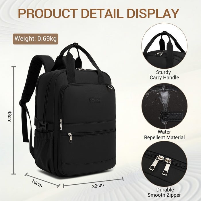BPK2527 - Kono Functional Water-Resistant Laptop Backpack, Trendy Design with Padded Sleeve and Multiple Practical Compartments - Black