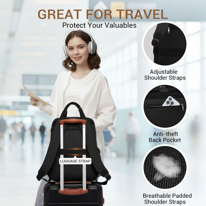 BPK2527 - Kono Functional Water-Resistant Laptop Backpack, Trendy Design with Padded Sleeve and Multiple Practical Compartments - Black