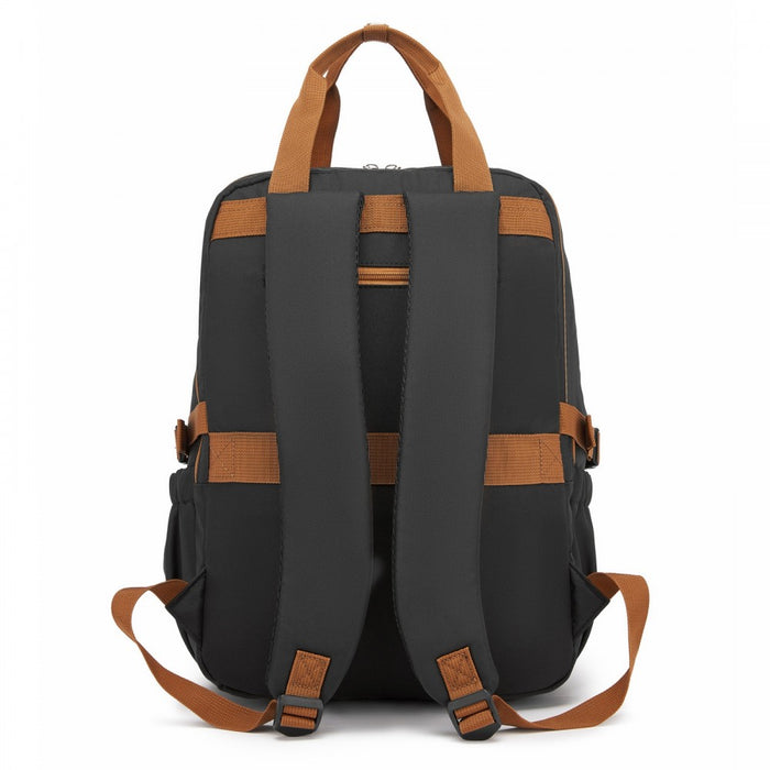 BPK2527 - Kono Functional Water-Resistant Laptop Backpack, Trendy Design with Padded Sleeve and Multiple Practical Compartments - Black and Beige