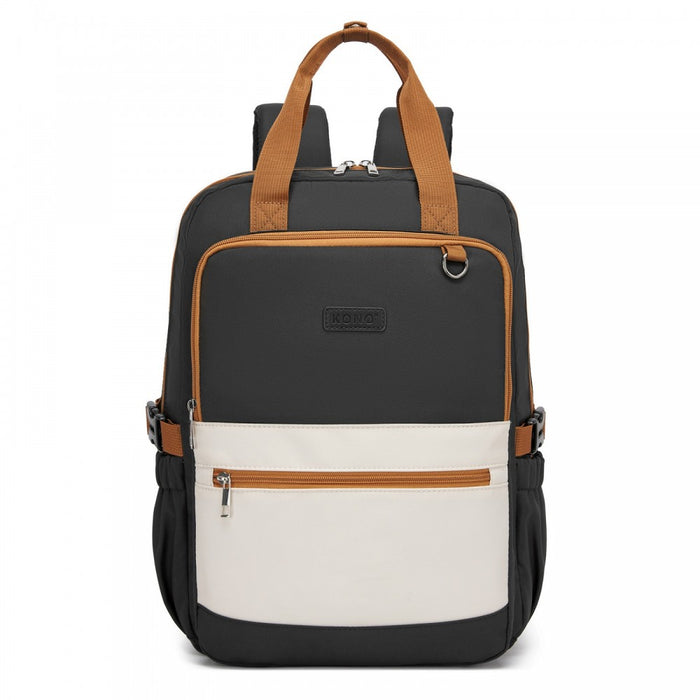 BPK2527 - Kono Functional Water-Resistant Laptop Backpack, Trendy Design with Padded Sleeve and Multiple Practical Compartments - Black and Beige