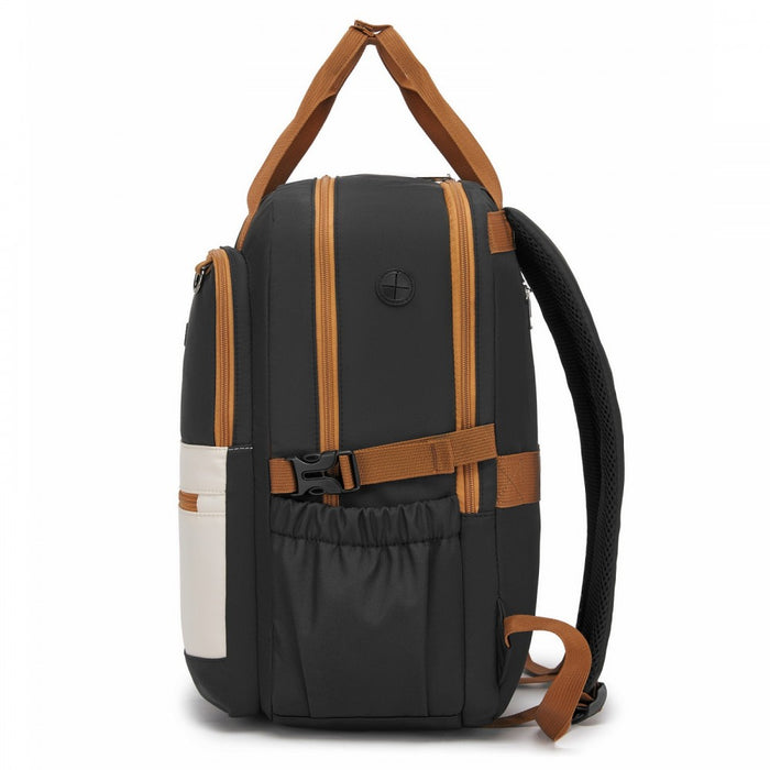 BPK2527 - Kono Functional Water-Resistant Laptop Backpack, Trendy Design with Padded Sleeve and Multiple Practical Compartments - Black and Beige