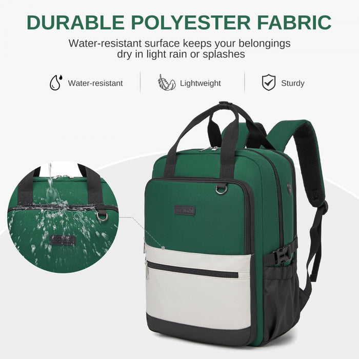 BPK2527 - Kono Functional Water-Resistant Laptop Backpack, Trendy Design with Padded Sleeve and Multiple Practical Compartments - Green and Beige