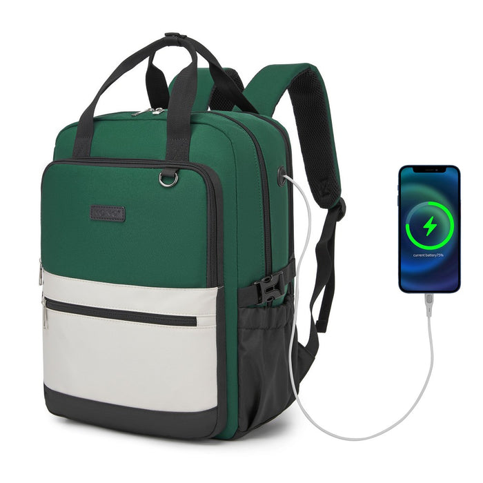 BPK2527 - Kono Functional Water-Resistant Laptop Backpack, Trendy Design with Padded Sleeve and Multiple Practical Compartments - Green and Beige