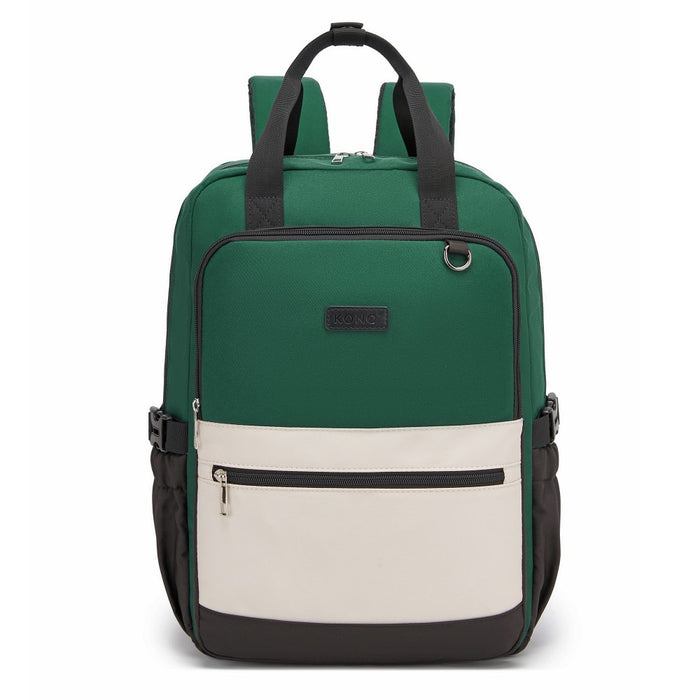 BPK2527 - Kono Functional Water-Resistant Laptop Backpack, Trendy Design with Padded Sleeve and Multiple Practical Compartments - Green and Beige