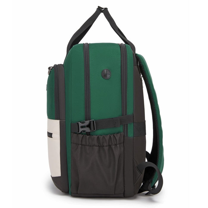 BPK2527 - Kono Functional Water-Resistant Laptop Backpack, Trendy Design with Padded Sleeve and Multiple Practical Compartments - Green and Beige