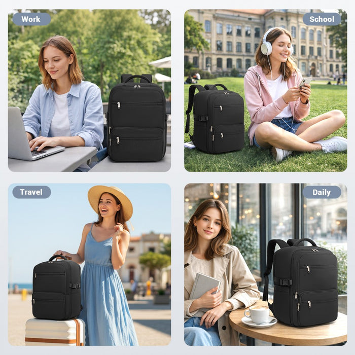 BPK2529 - Kono Compact 15.6" Laptop Travel Backpack - 40x30x20cm, Fits Under Seat Storage, with Trolley Sleeve - Black