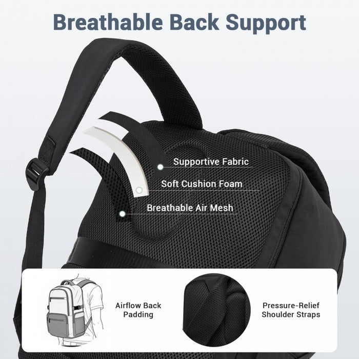 BPK2529 - Kono Compact 15.6" Laptop Travel Backpack - 40x30x20cm, Fits Under Seat Storage, with Trolley Sleeve - Black