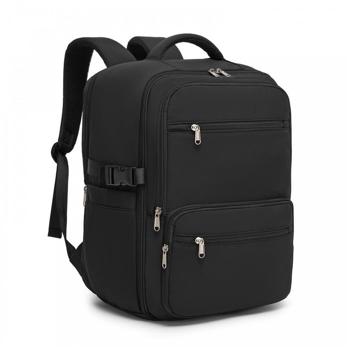BPK2529 - Kono Compact 15.6" Laptop Travel Backpack - 40x30x20cm, Fits Under Seat Storage, with Trolley Sleeve - Black