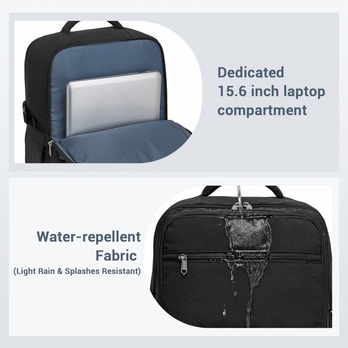 BPK2529 - Kono Compact 15.6" Laptop Travel Backpack - 40x30x20cm, Fits Under Seat Storage, with Trolley Sleeve - Black