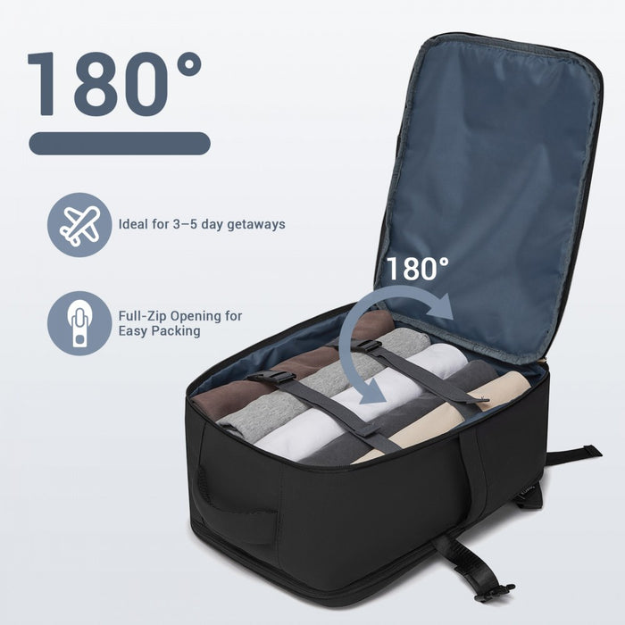 BPK2529 - Kono Compact 15.6" Laptop Travel Backpack - 40x30x20cm, Fits Under Seat Storage, with Trolley Sleeve - Black
