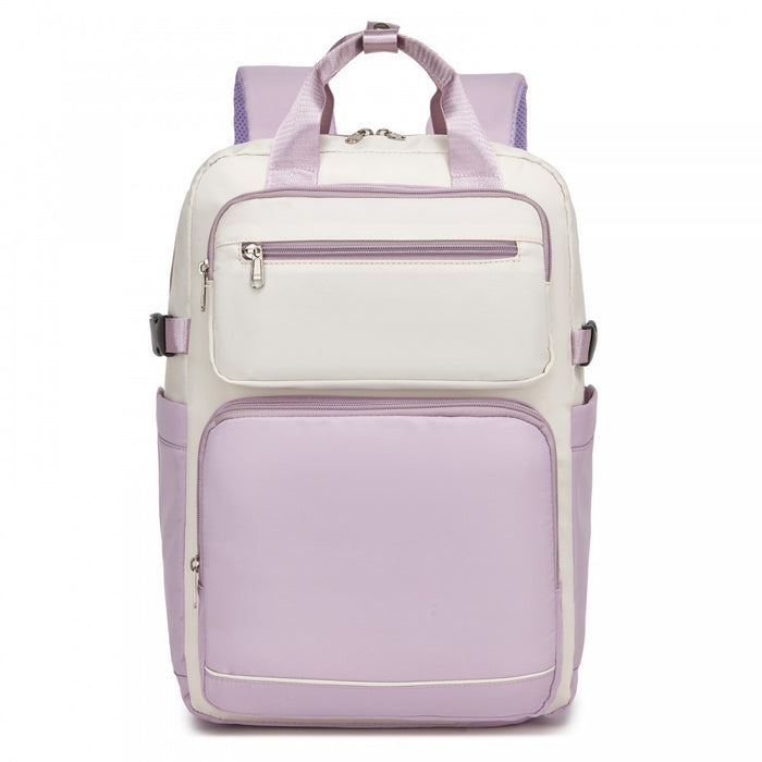 BPK2530 - Kono Spacious Water-Resistant Laptop Backpack for Travel & Commuting - 15.6" Padded Laptop Compartment, Reflective Strip - Beige and Purple