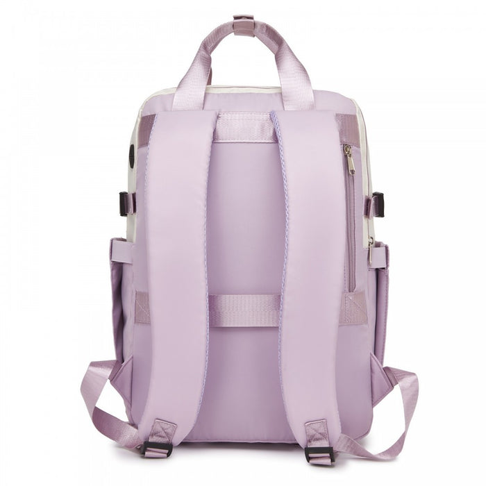 BPK2530 - Kono Spacious Water-Resistant Laptop Backpack for Travel & Commuting - 15.6" Padded Laptop Compartment, Reflective Strip - Beige and Purple