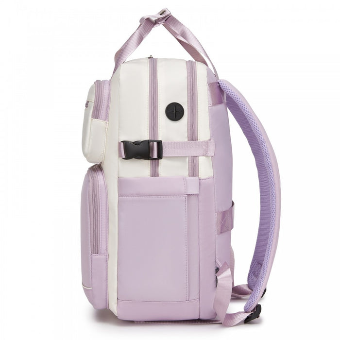 BPK2530 - Kono Spacious Water-Resistant Laptop Backpack for Travel & Commuting - 15.6" Padded Laptop Compartment, Reflective Strip - Beige and Purple
