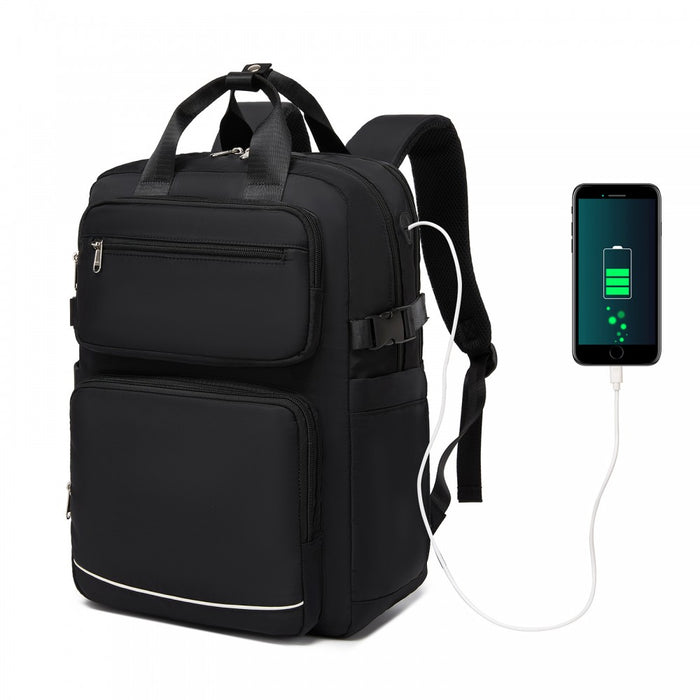 BPK2530 - Kono Spacious Water-Resistant Laptop Backpack for Travel & Commuting - 15.6" Padded Laptop Compartment, Reflective Strip - Black
