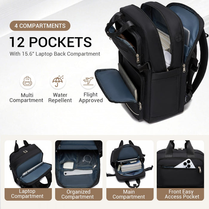 BPK2530 - Kono Spacious Water-Resistant Laptop Backpack for Travel & Commuting - 15.6" Padded Laptop Compartment, Reflective Strip - Black