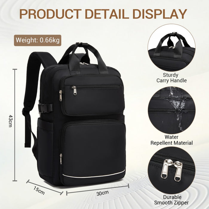 BPK2530 - Kono Spacious Water-Resistant Laptop Backpack for Travel & Commuting - 15.6" Padded Laptop Compartment, Reflective Strip - Black