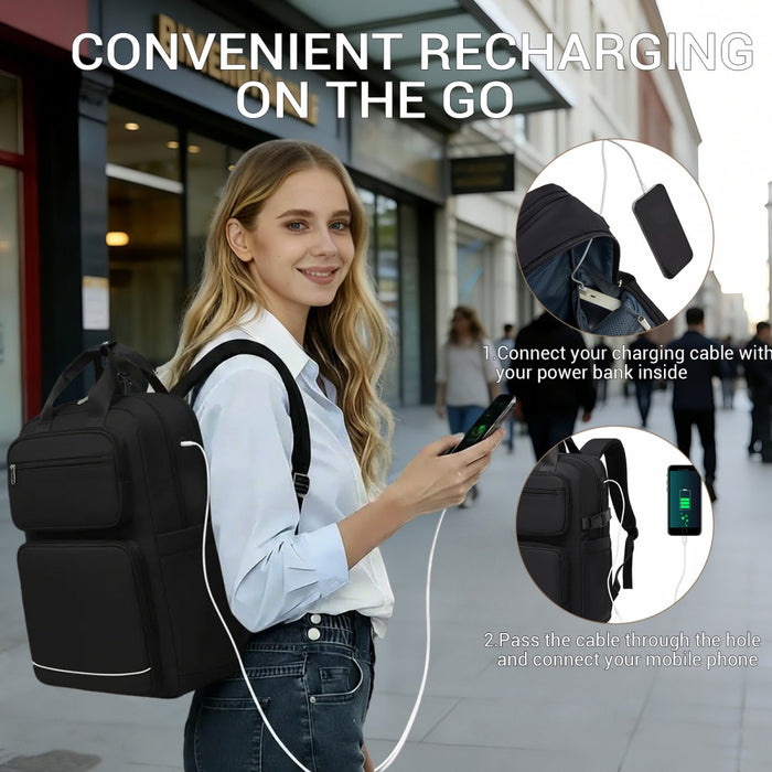 BPK2530 - Kono Spacious Water-Resistant Laptop Backpack for Travel & Commuting - 15.6" Padded Laptop Compartment, Reflective Strip - Black