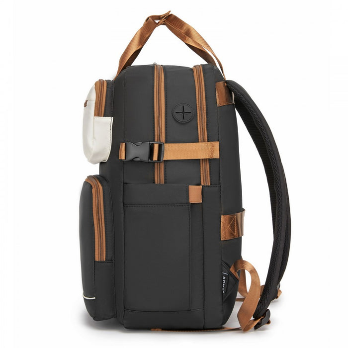 BPK2530 - Kono Spacious Water-Resistant Laptop Backpack for Travel & Commuting - 15.6" Padded Laptop Compartment, Reflective Strip - Black and Beige