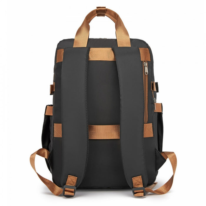 BPK2530 - Kono Spacious Water-Resistant Laptop Backpack for Travel & Commuting - 15.6" Padded Laptop Compartment, Reflective Strip - Black and Beige