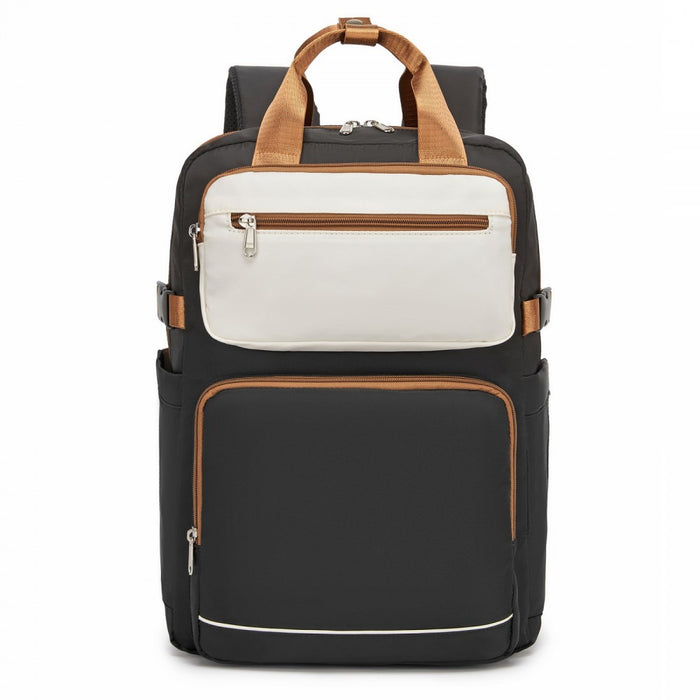 BPK2530 - Kono Spacious Water-Resistant Laptop Backpack for Travel & Commuting - 15.6" Padded Laptop Compartment, Reflective Strip - Black and Beige