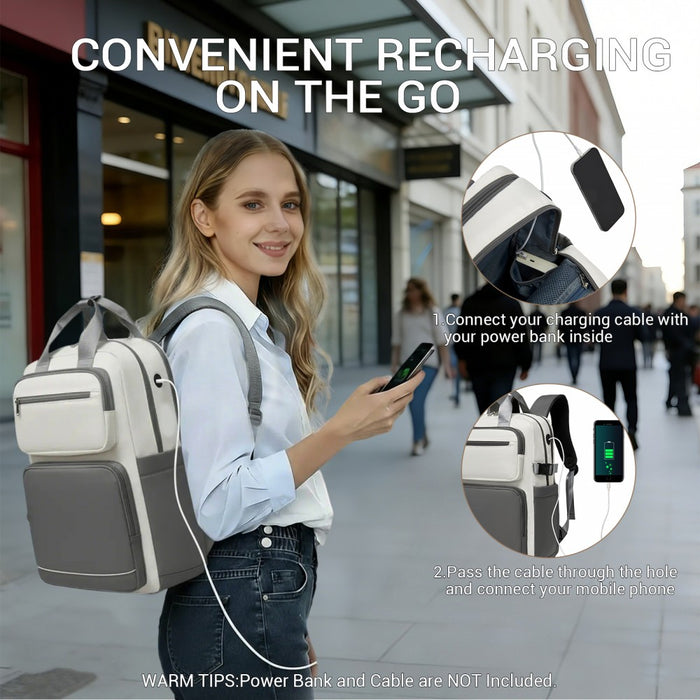 BPK2530 - Kono Spacious Water-Resistant Laptop Backpack for Travel & Commuting - 15.6" Padded Laptop Compartment, Reflective Strip - Beige and Grey